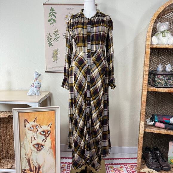 NATURAL LIFE Dresses & Skirts - Natural Life Plaid Maxi Shirt Dress Fairy Grunge Whimsigoth Lagenlook Boho M